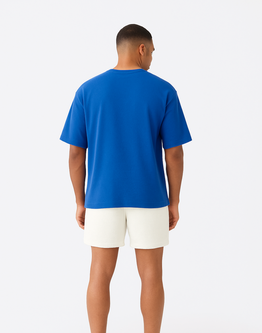 Men Royal Blue Oversized Front Graphic Print Tshirt