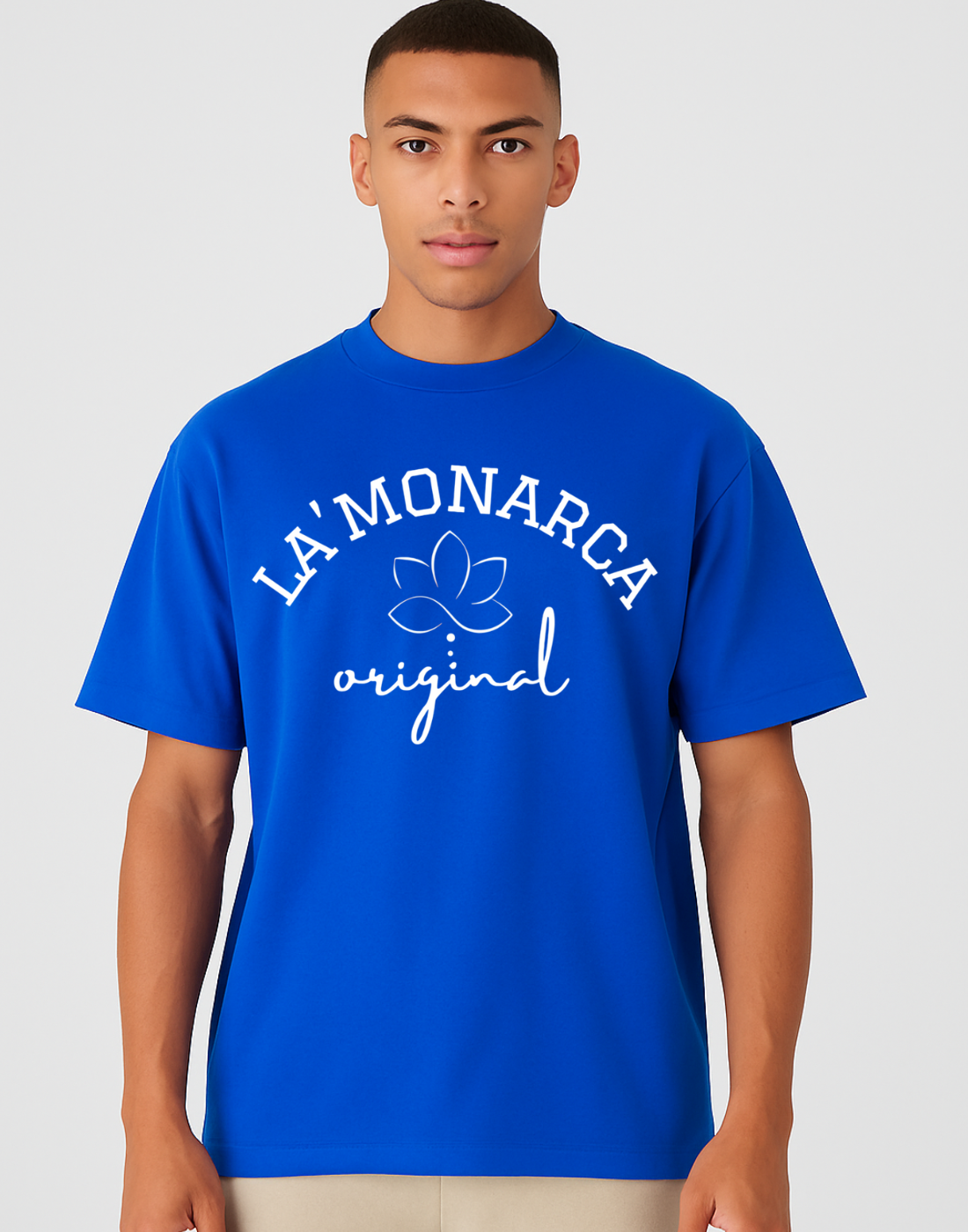 Men Royal Blue Oversized Front Graphic Print Tshirt