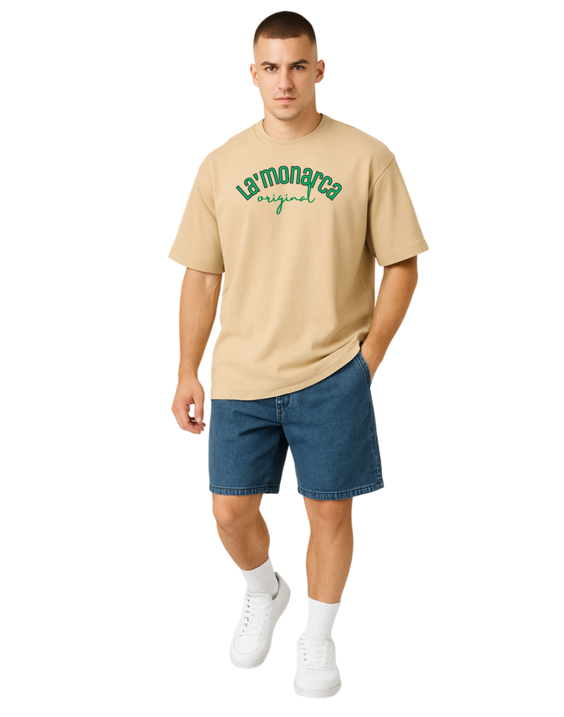 La Monarca Original Beige Oversized Typography Printed Tshirt