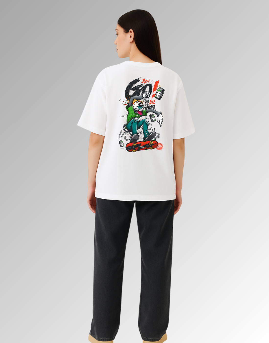 White Oversized Graphic Printed Tshirt for Women