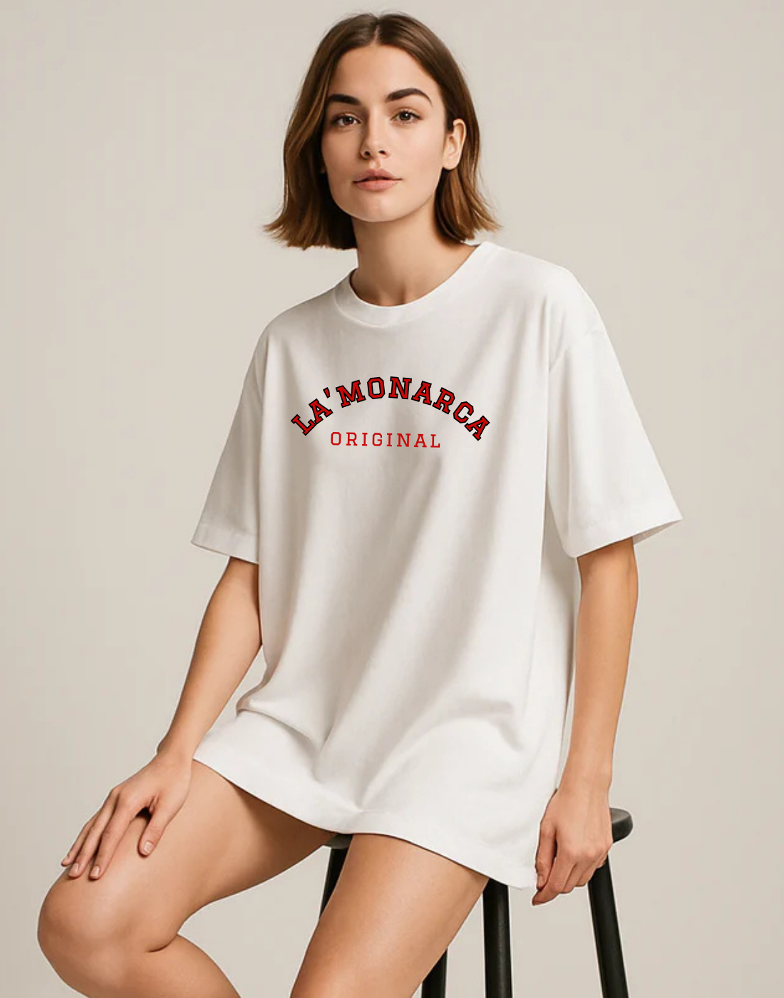 La Monarca Original White Oversized Typography Brand Printed Tshirt