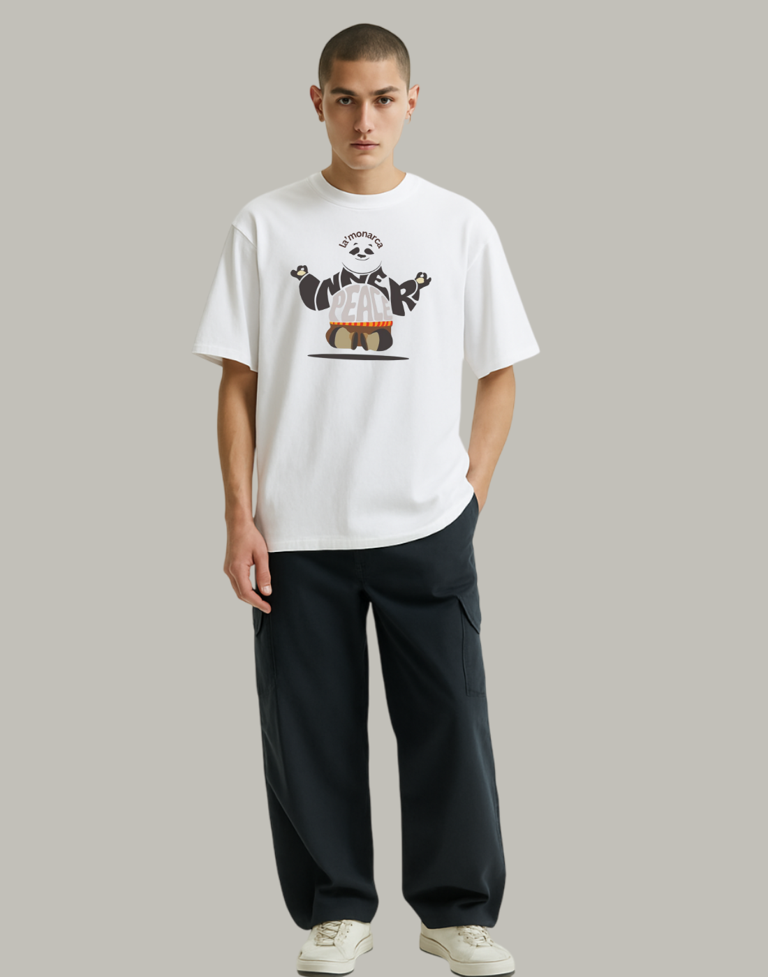 Inner Peace White Oversized Typography Printed Tshirt