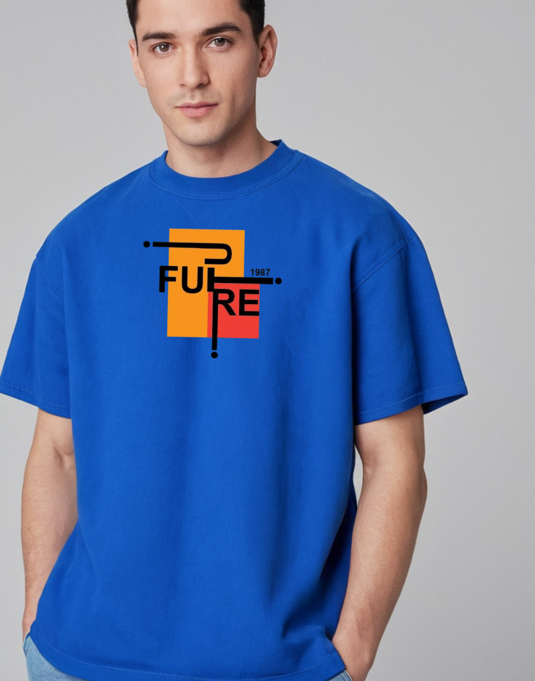 Future Royal Blue Oversized Typography Printed Tshirt