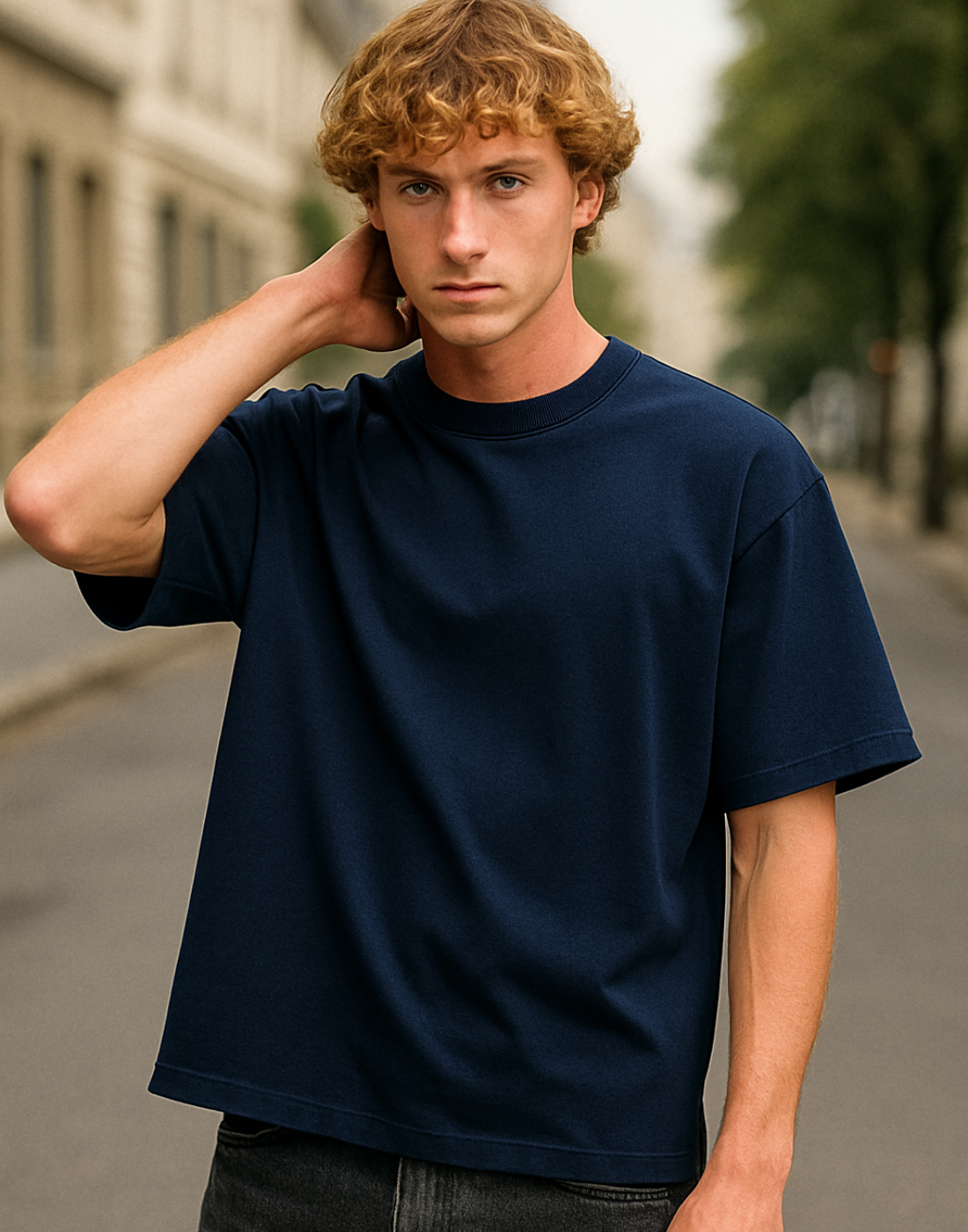 Navy Blue Oversized Plain T-Shirt