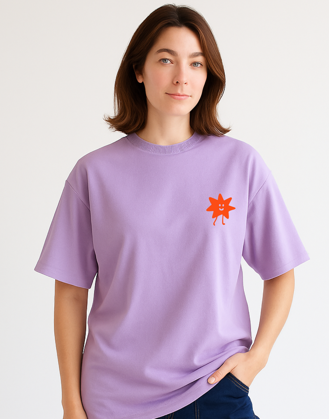 Lavender Oversized pocket Graphic Printed Tshirt