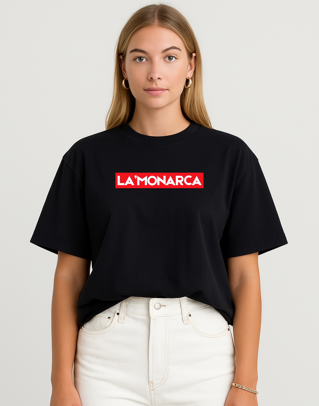 Women Oversized Front Logo Graphic Printed Black Tshirt