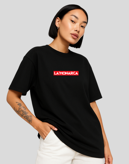 Women Oversized Front Logo Graphic Printed Black Tshirt