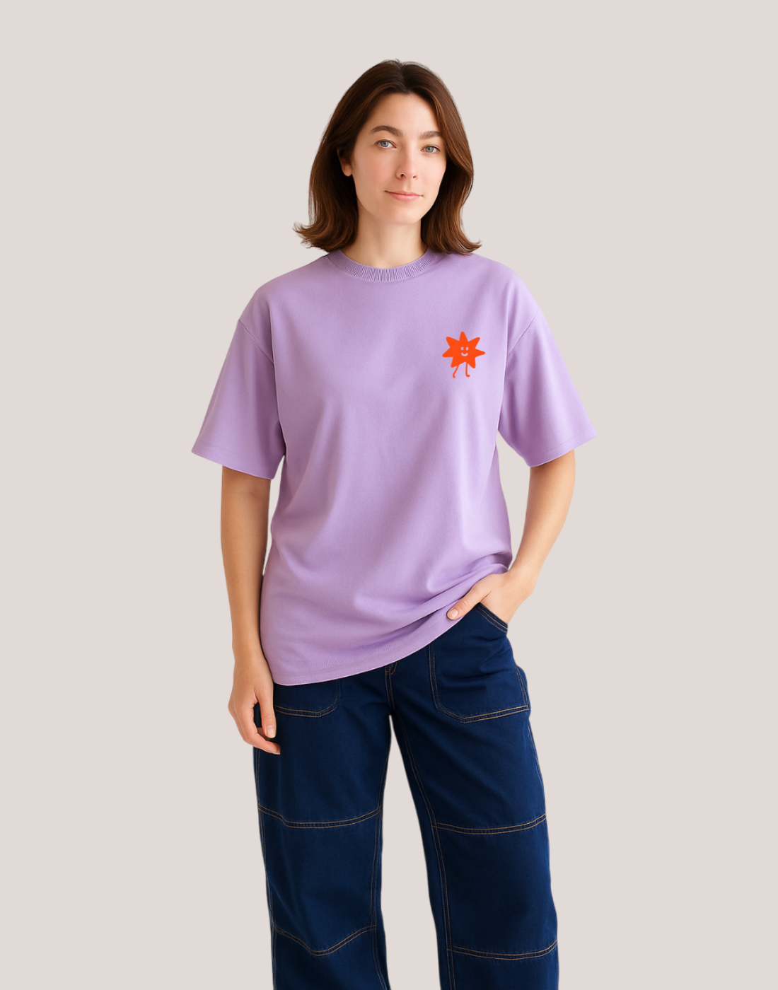 Lavender Oversized pocket Graphic Printed Tshirt
