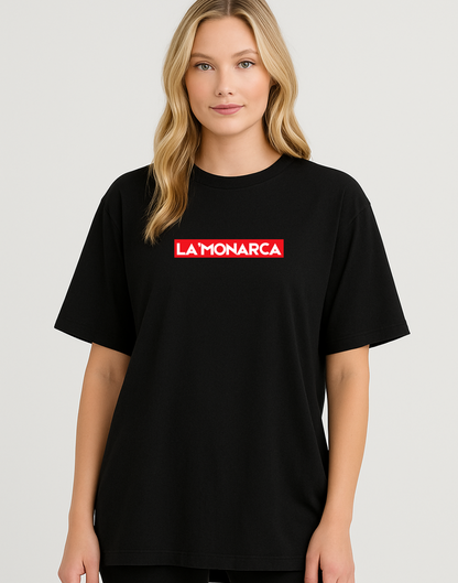 Women Oversized Front Logo Graphic Printed Black Tshirt