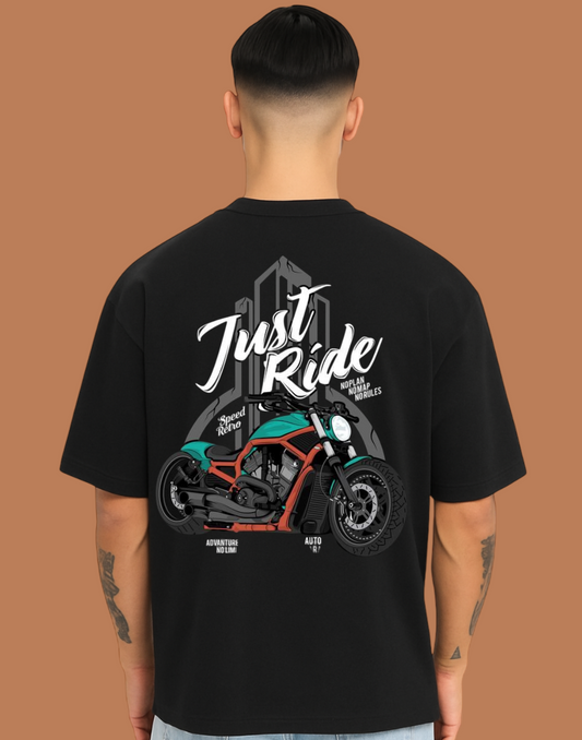 Bike Rider Black Oversized Graphic Printed Tshirt
