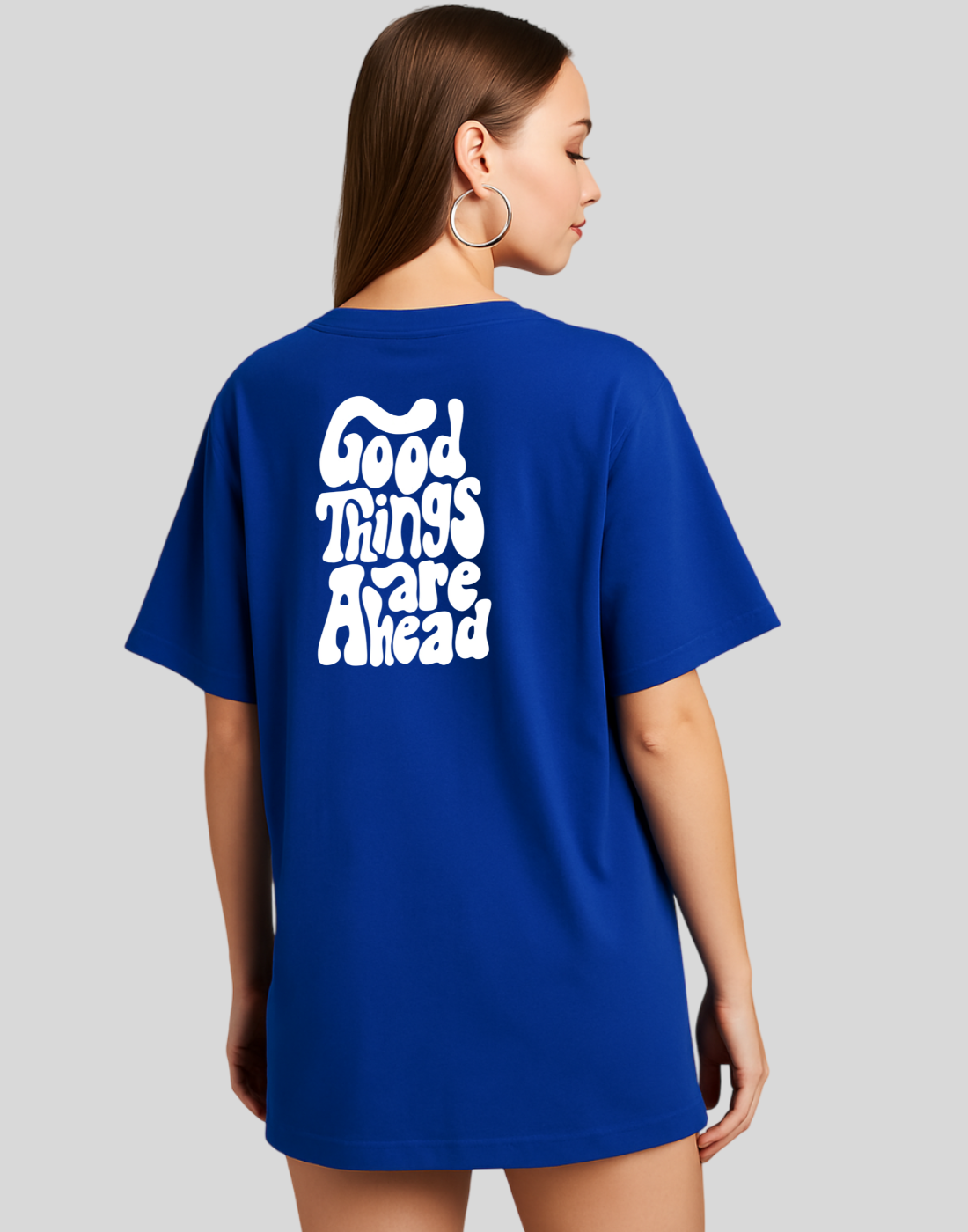 Royal Blue Oversized Back Typography Printed Tshirt