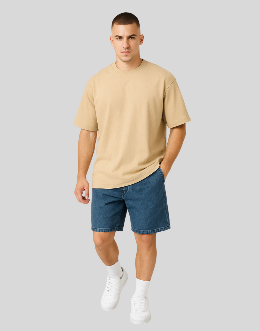 Beige Oversized Plain T-Shirt