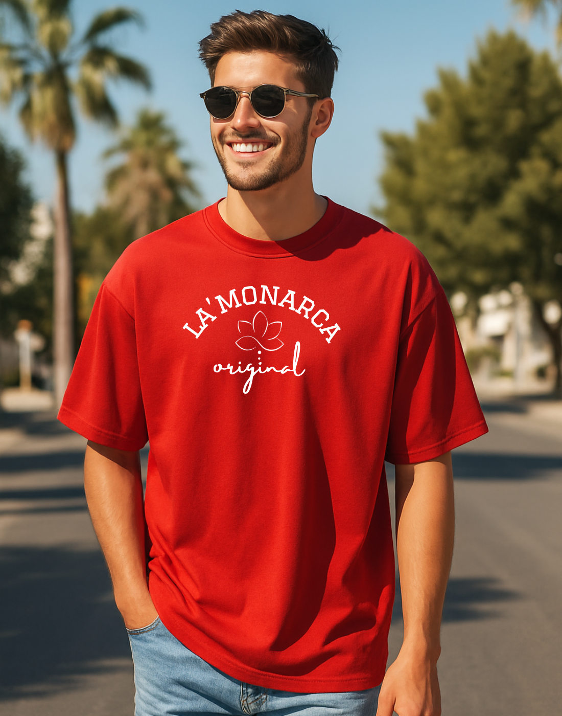 La Monarca Original Red Oversized Typography Printed Tshirt