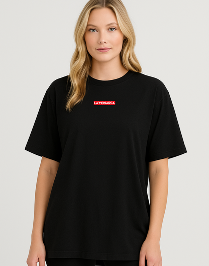 Women Black Oversized Front Back Graphic Print Tshirt