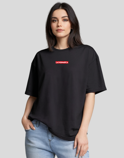 Women Black Oversized Front Back Graphic Print Tshirt