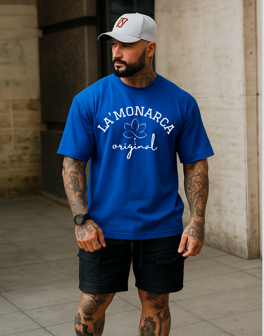 Men Royal Blue Oversized Front Graphic Print Tshirt