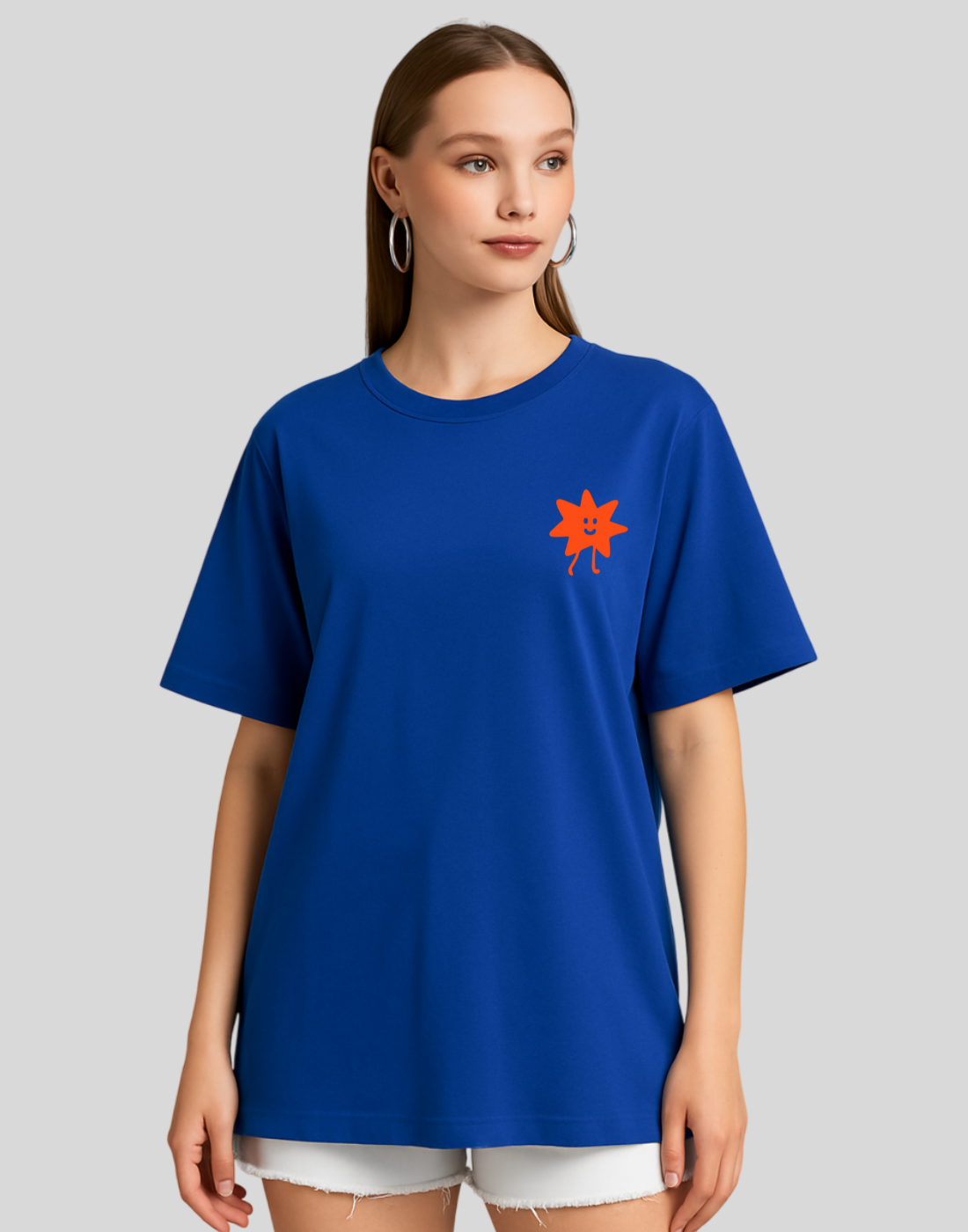 Royal Blue Oversized Back Typography Printed Tshirt