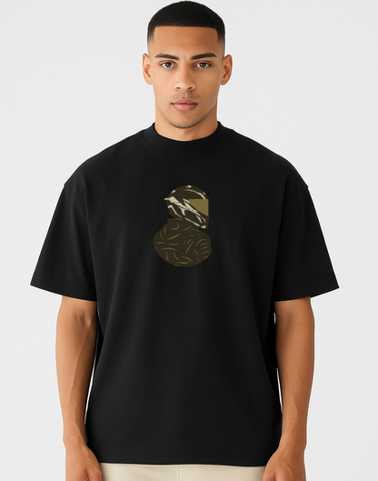 Bike Rider Black Oversized Graphic Printed Tshirt