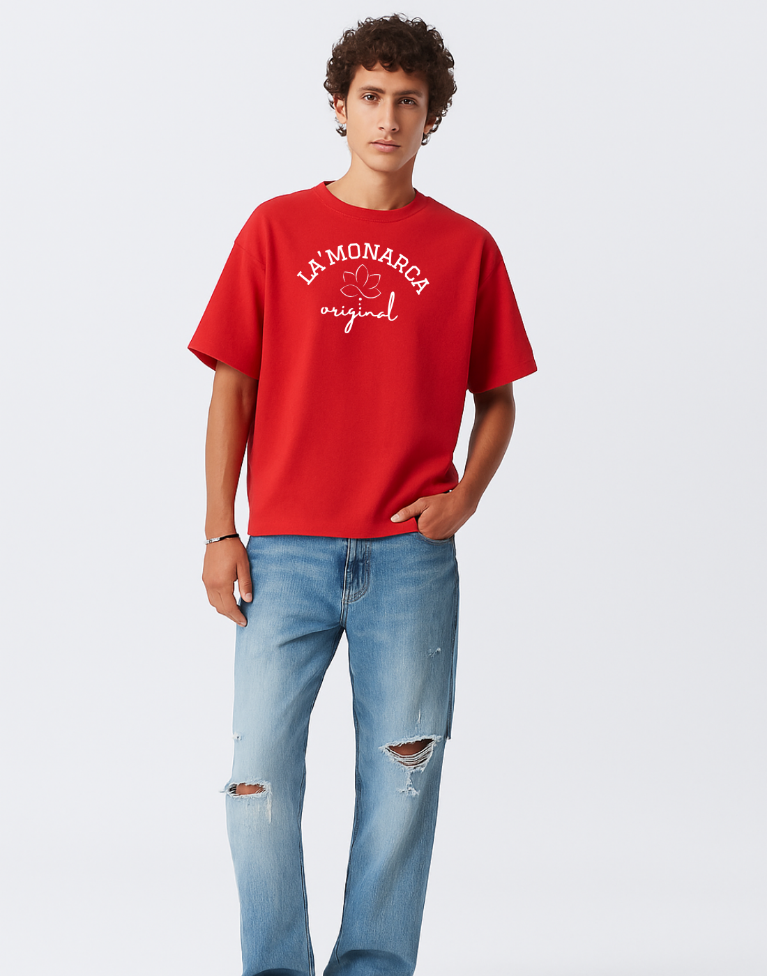 La Monarca Original Red Oversized Typography Printed Tshirt