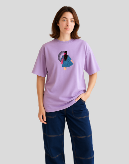 Women Lavender Oversized Front Graphic Print Tshirt
