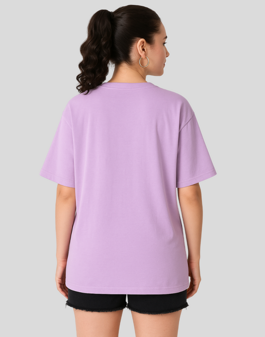 Women Lavender Oversized Front Graphic Print Tshirt