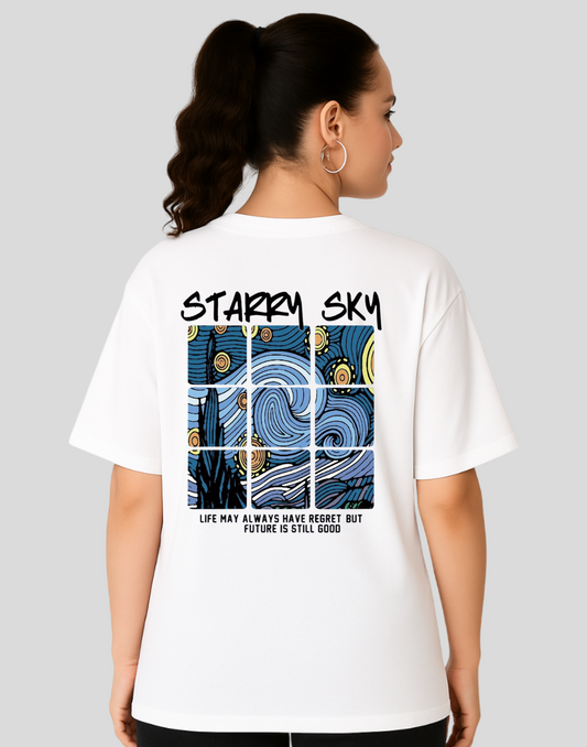 Women White Oversized Front Graphic Print Tshirt