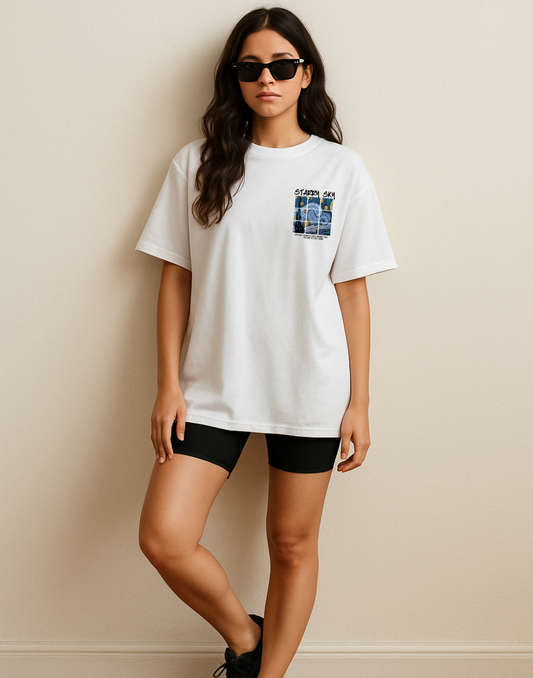 Women White Oversized Front Graphic Print Tshirt