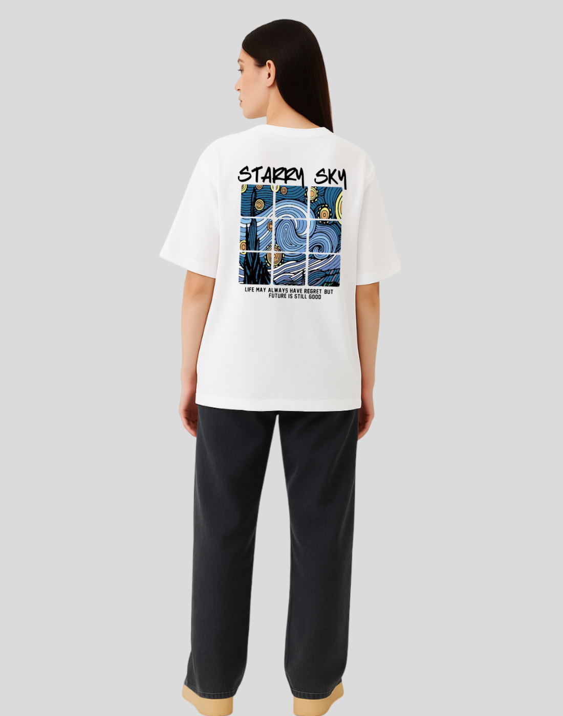 Women White Oversized Front Graphic Print Tshirt