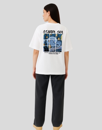 Women White Oversized Front Graphic Print Tshirt