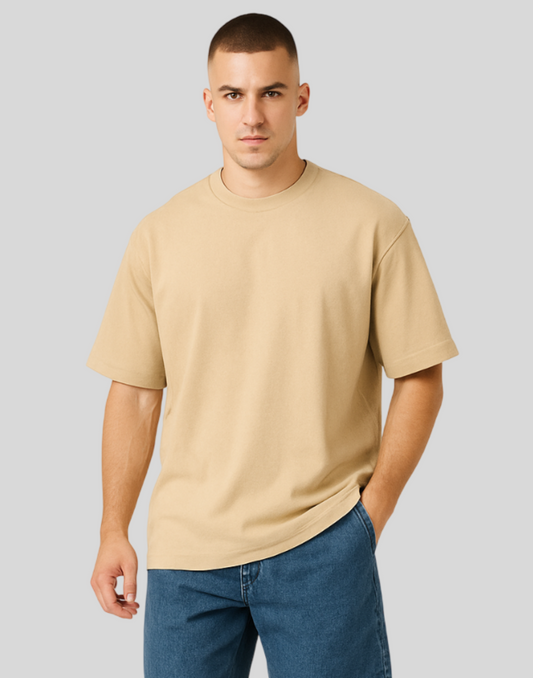 Beige Oversized Plain T-Shirt