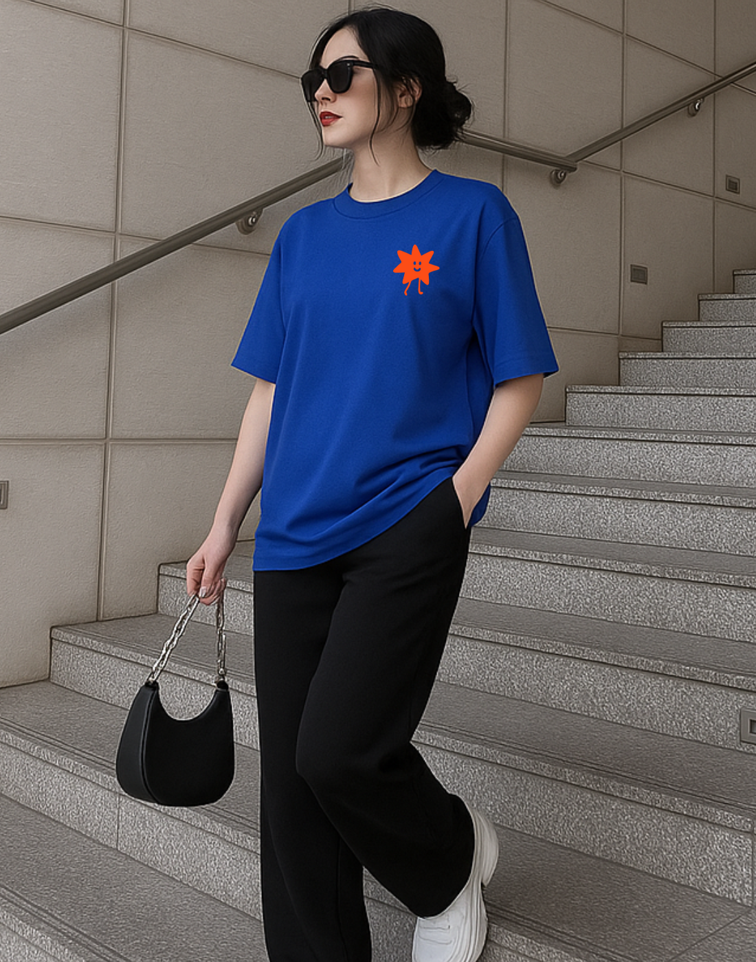 Royal Blue Oversized Back Typography Printed Tshirt