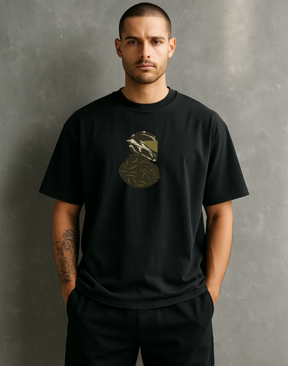 Bike Rider Black Oversized Graphic Printed Tshirt