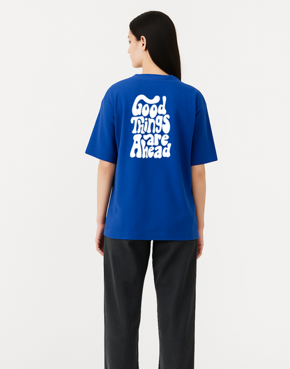 Royal Blue Oversized Back Typography Printed Tshirt