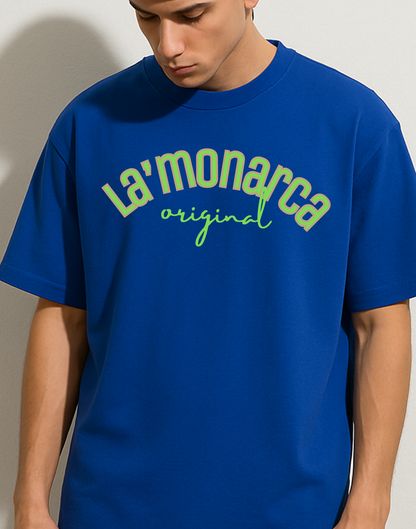 Men Royal Blue Oversized Front Typography Printed Tshirt