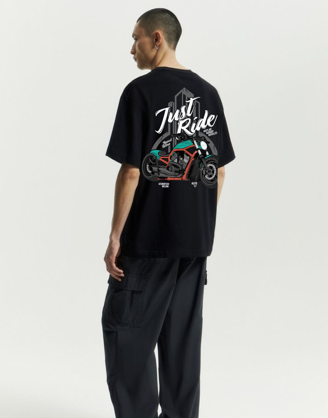 Bike Rider Black Oversized Graphic Printed Tshirt