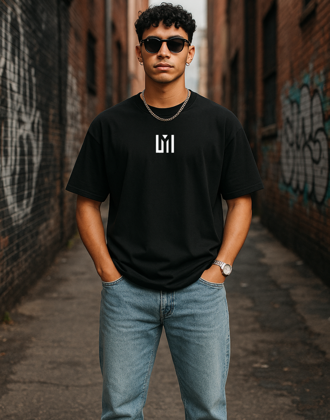 LM Wing Black Oversized Graphic Printed Tshirt