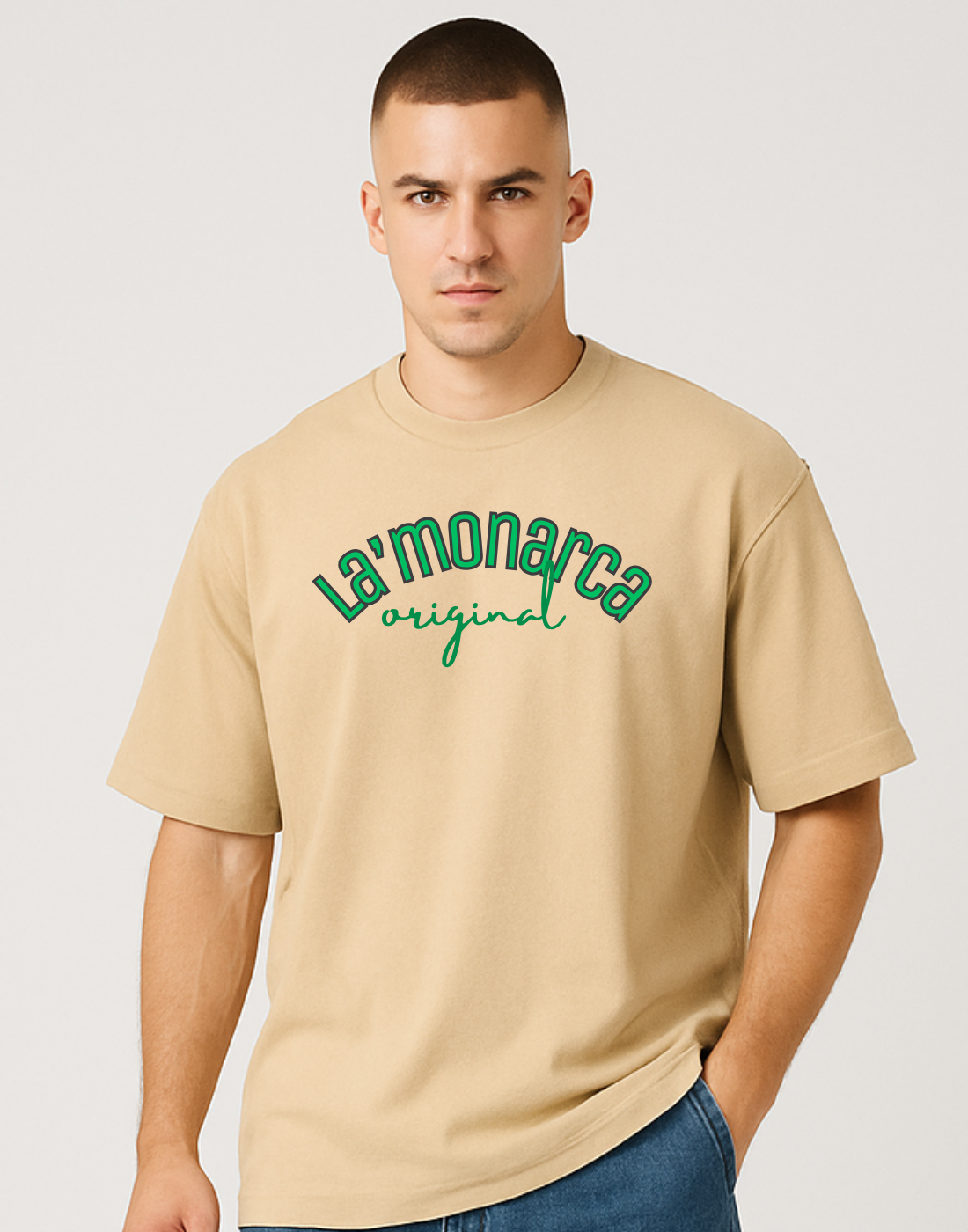 La Monarca Original Beige Oversized Typography Printed Tshirt