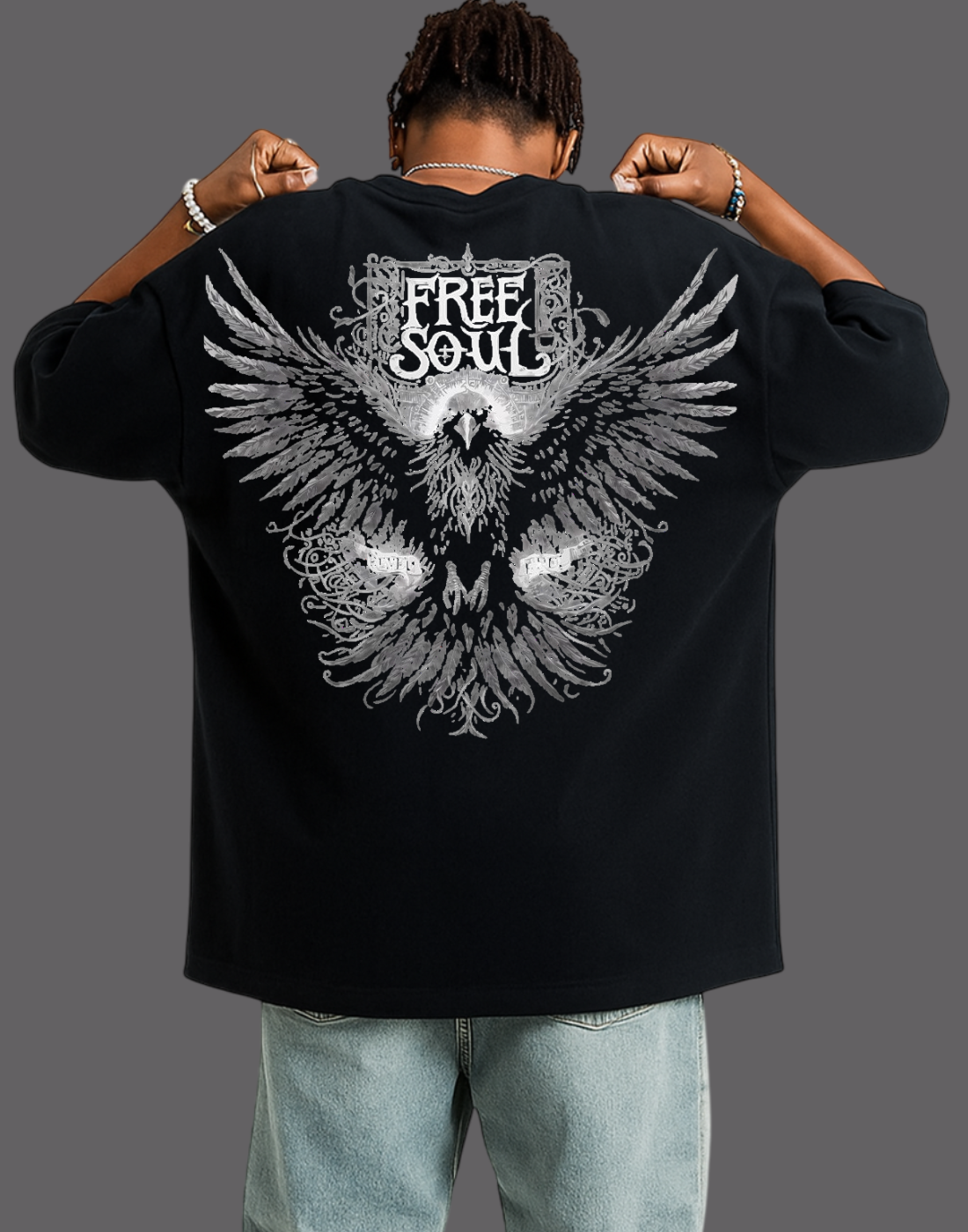 Eagle Free Soul Black Oversized Graphic Printed Tshirt