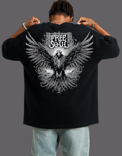 Eagle Free Soul Black Oversized Graphic Printed Tshirt
