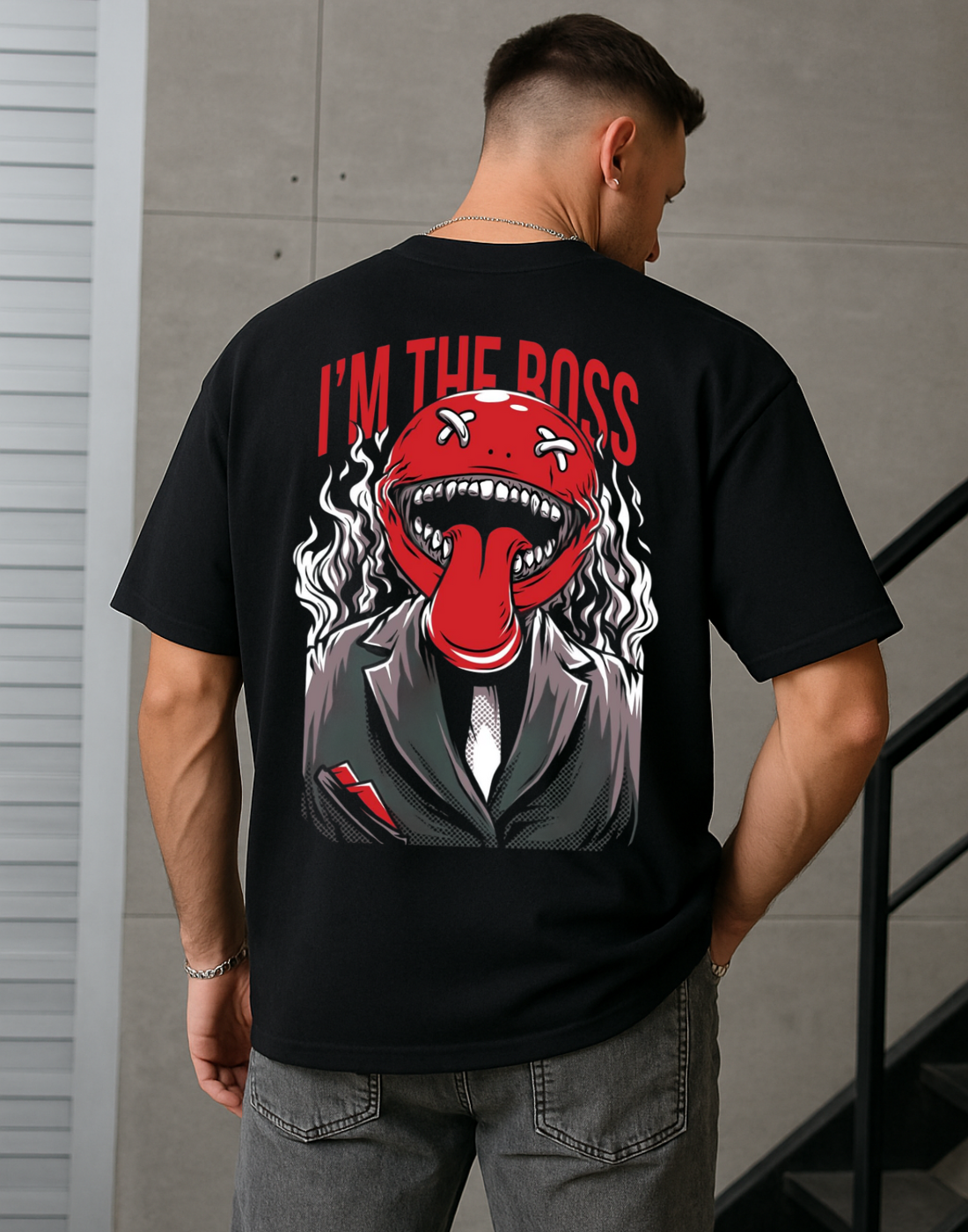 Boss Black Oversized Graphic Printed Tshirt