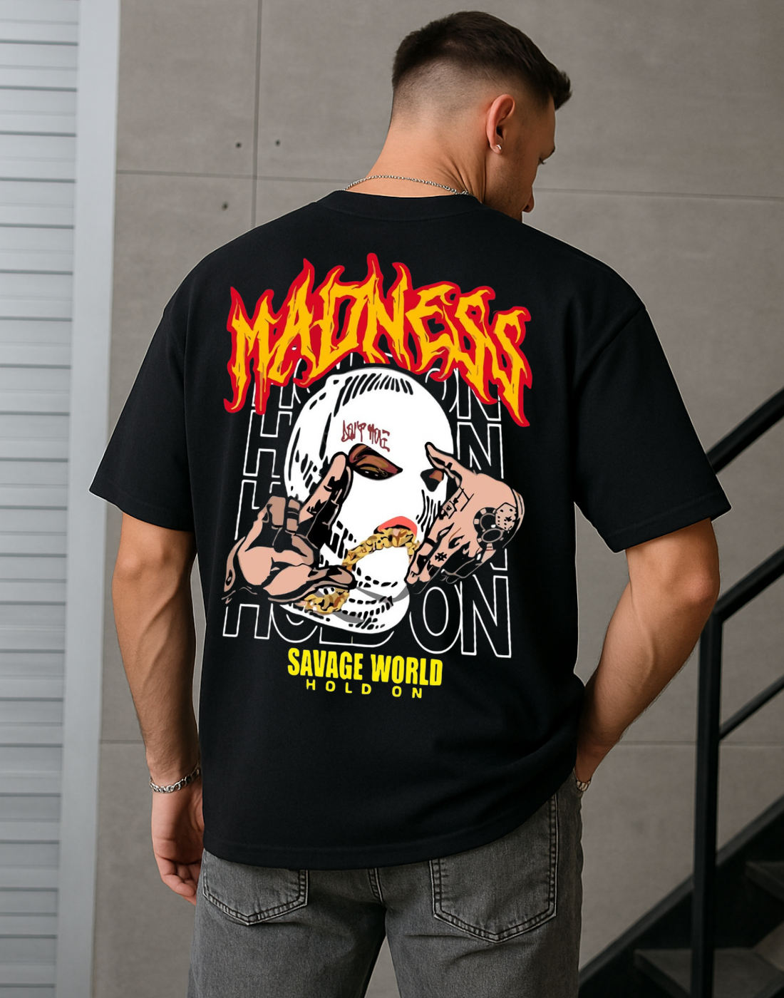 Madness Black Oversized Graphic Printed Tshirt