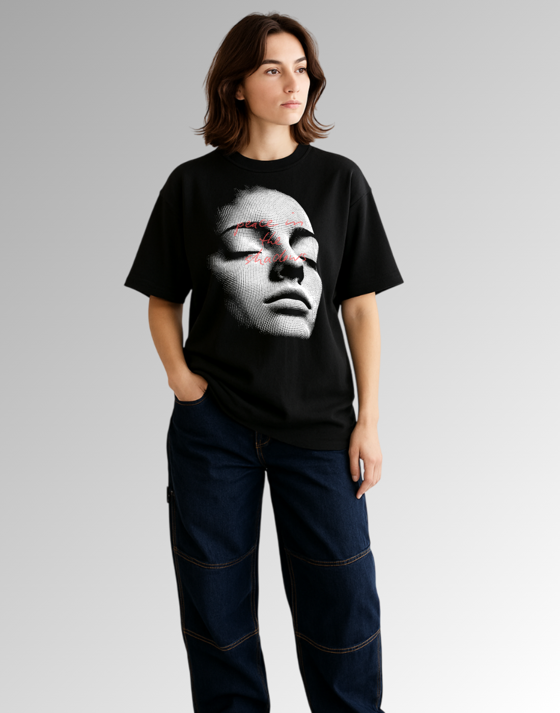 Peace Black Oversized Graphic Printed Tshirt for Women