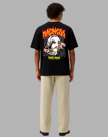 Madness Black Oversized Graphic Printed Tshirt