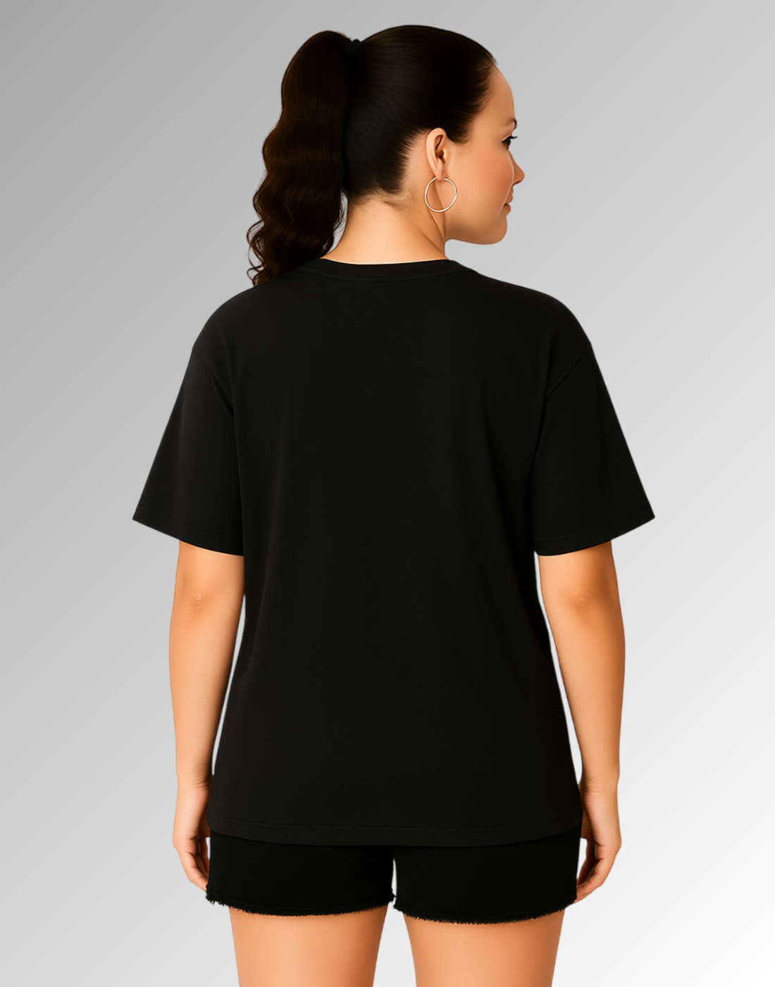 Face Black Oversized Graphic Printed Tshirt for Women