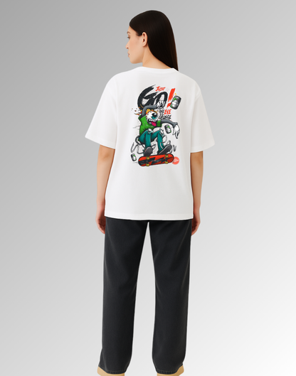 White Oversized Graphic Printed Tshirt for Women