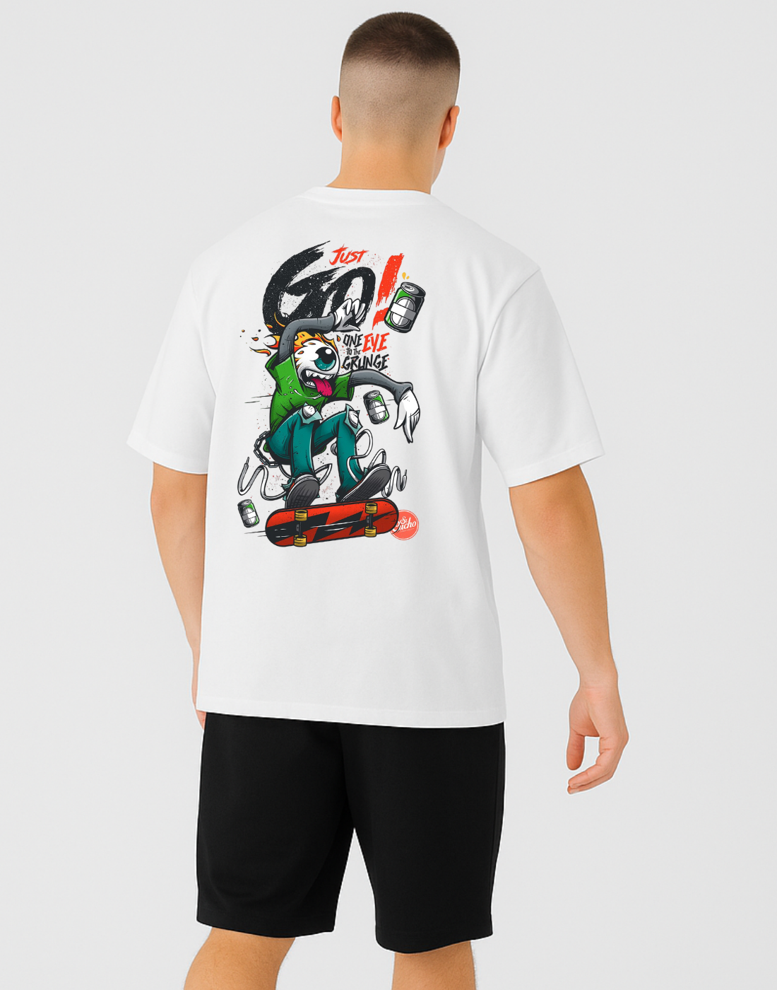 White Oversized Graphic Printed Tshirt for Men