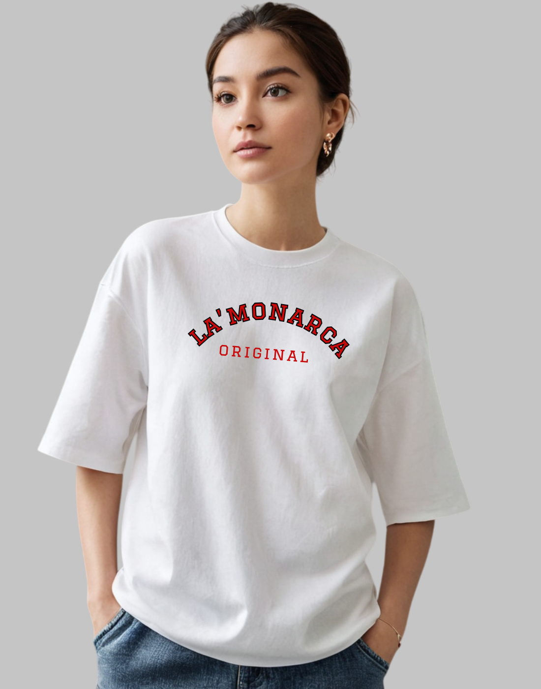 La Monarca Original White Oversized Typography Brand Printed Tshirt