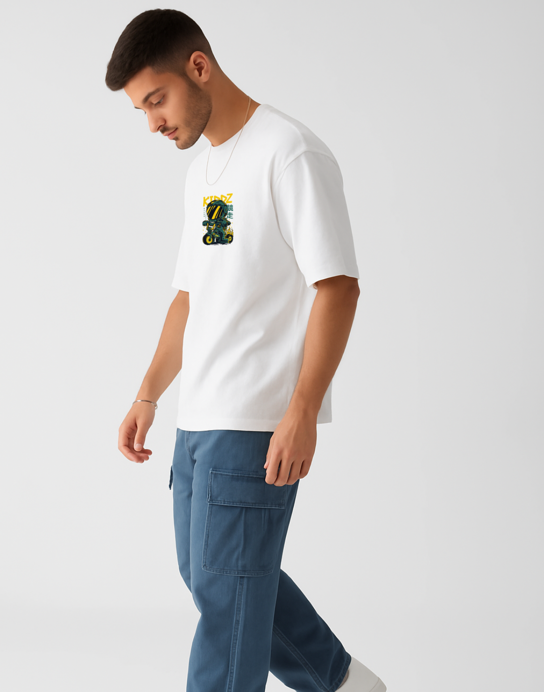 Kiddz White Oversized Graphic Printed Tshirt