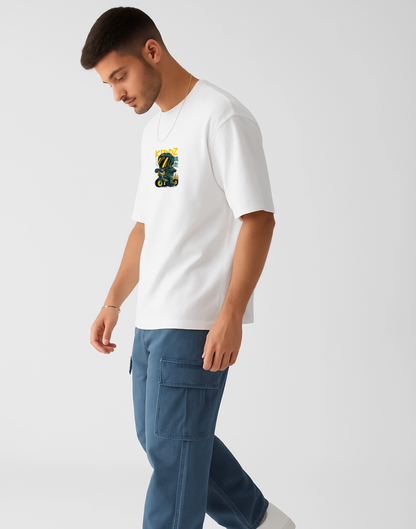 Kiddz White Oversized Graphic Printed Tshirt