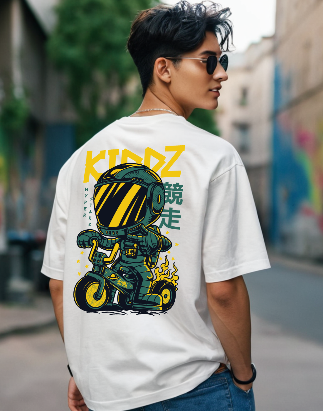 Kiddz White Oversized Graphic Printed Tshirt